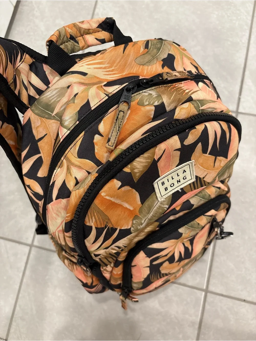 Billabong Men's Tropical Leaf Backpack - Black & Peach Rare Flower print